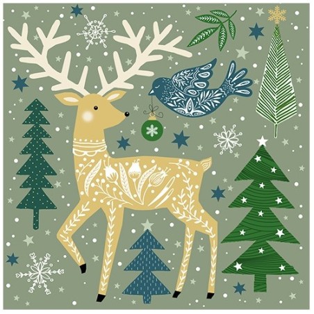 Atelier Folk Deer Servietten – Winterliches Design in Salbeigrün 🎄🦌