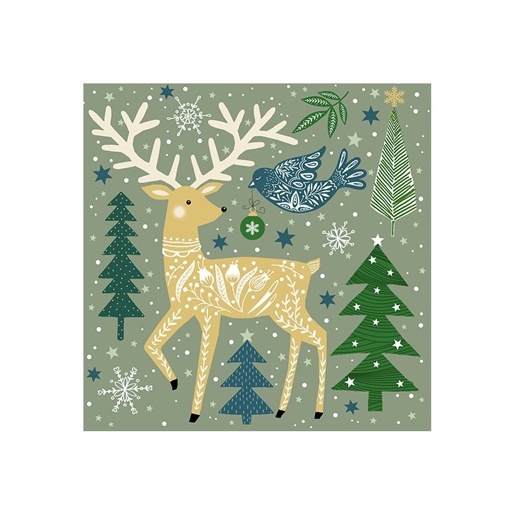 Atelier Folk Deer Servietten – Winterliches Design in Salbeigrün 🎄🦌