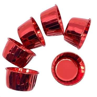 Metallic Red Baking Cups – Oven and Freezer-Safe for Festive Desserts