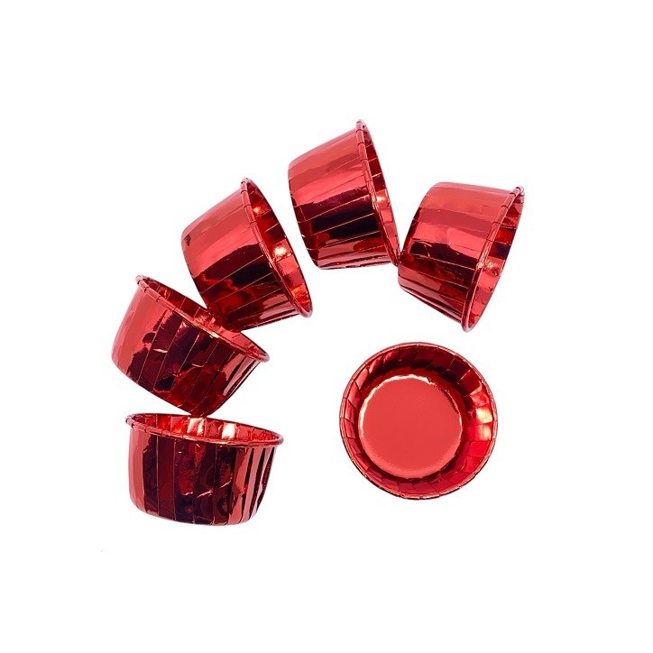 Metallic Rote Backbecher – 12 Stück, ideal für elegante Desserts