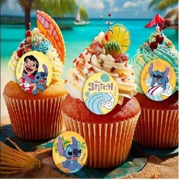 DeKora 34mm Esspapier Stitch Cupcake Toppers, 20 Stück – Glutenfrei & Perfekt für Disney-Fans 🎂