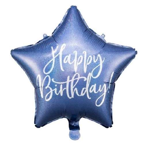 PartyDeco Happy Birthday Navy Blau Folienballon, 40cm