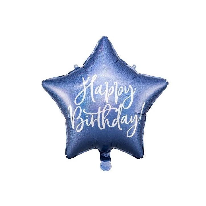 PartyDeco Happy Birthday Navy Blau Folienballon, 40cm