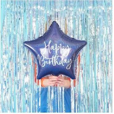 PartyDeco Happy Birthday Navy Blau Folienballon, 40cm