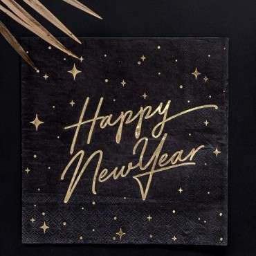 Elegant Happy New Year Napkins – Black & Gold | 33x33 cm