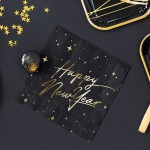 PartyDeco Black Napkins Happy New Year, 20 pcs