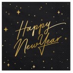 PartyDeco Black Napkins Happy New Year, 20 pcs