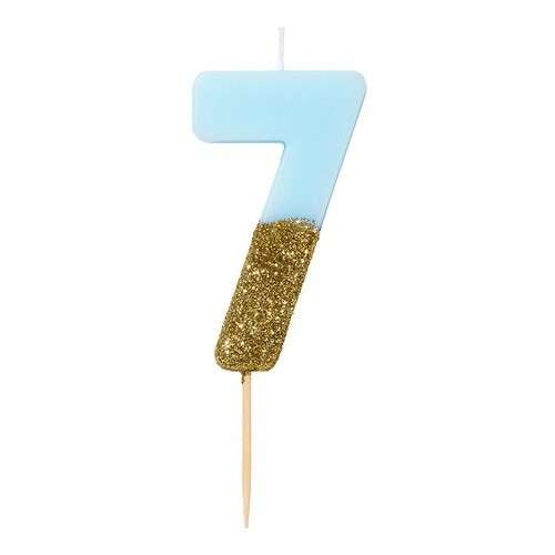 Talking Tables Number 7 Birthday Candle Blue Glamour, 7.5cm