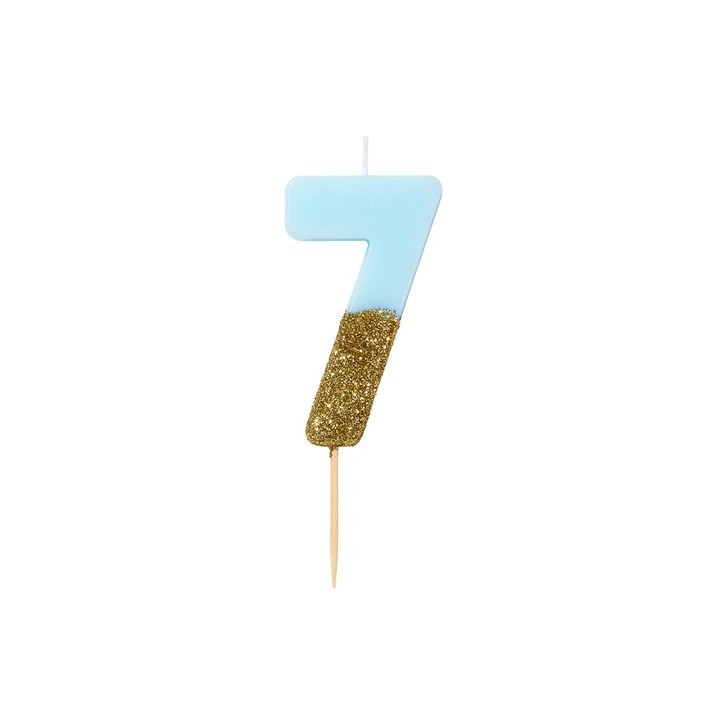 Blue Glitter Number Candle 7 – Add Glamour to Your Cake