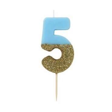 Blue Glitter Number Candle "5" – Add Elegance to Your Celebration