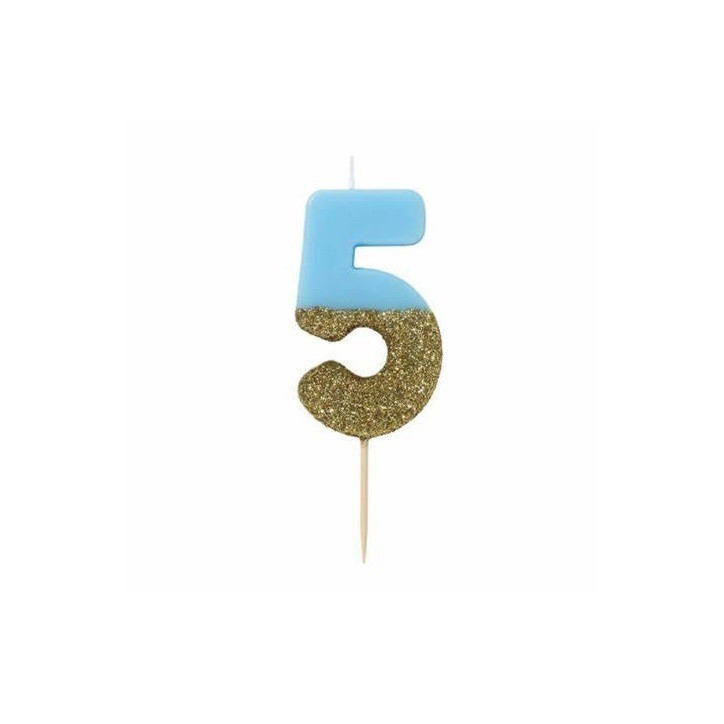 Blue Glitter Number Candle "5" – Add Elegance to Your Celebration