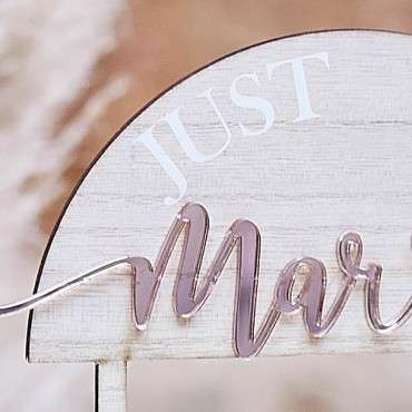 Just Married Wooden & Rose Gold Cake Topper – Wedding Cake Decoration