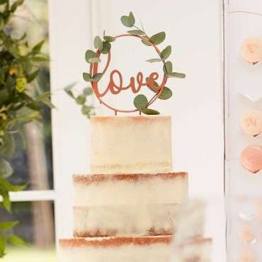 Kuchentopper LOVE Roségold Metall – Edle Tortendeko für Hochzeiten