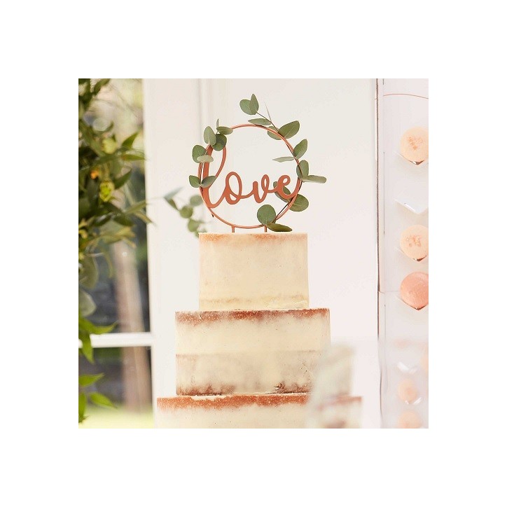 Kuchentopper LOVE Roségold Metall – Edle Tortendeko für Hochzeiten