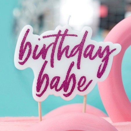 Ginger Ray Birthday Babe Candle Pink Glitter – Birthday Cake Decor