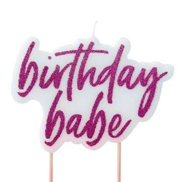 Ginger Ray Birthday Babe Candle Pink Glitter – Birthday Cake Decor