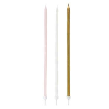 Talking Tables Pink, White & Gold Birthday Candles – 18cm, Set of 16