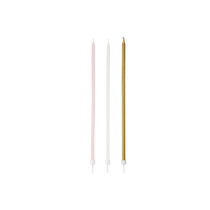 Talking Tables Pink, White & Gold Birthday Candles – 18cm, Set of 16