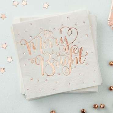 Ginger Ray Merry & Bright Rose Gold Napkins – 20 Pieces