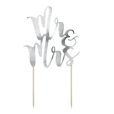 PartyDeco Silber Mr & Mrs Cake Topper – Hochzeitstorten Dekoration