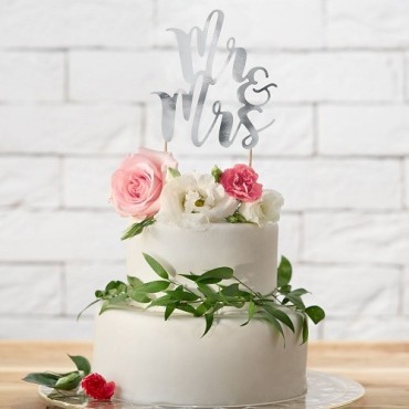 PartyDeco Silber Mr & Mrs Cake Topper – Hochzeitstorten Dekoration