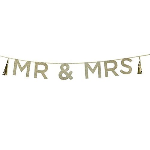 Talking Tables Mr & Mrs Glitter Banner Gold, 2m