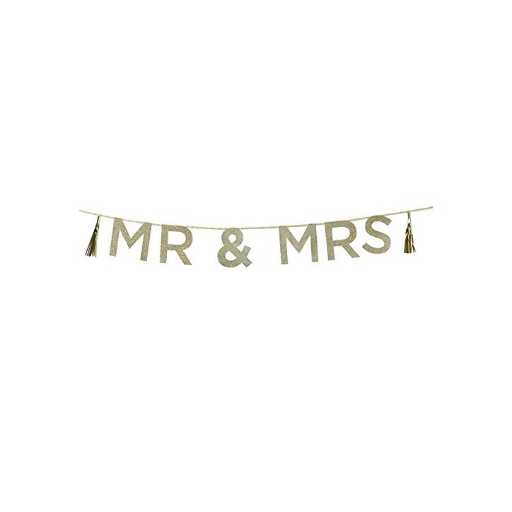 Talking Tables Mr & Mrs Gold Glitter Girlande – Hochzeitsdeko