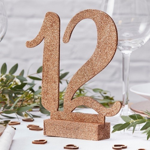 Ginger Ray Rose Gold Glitter Standing Table Numbers 1-12