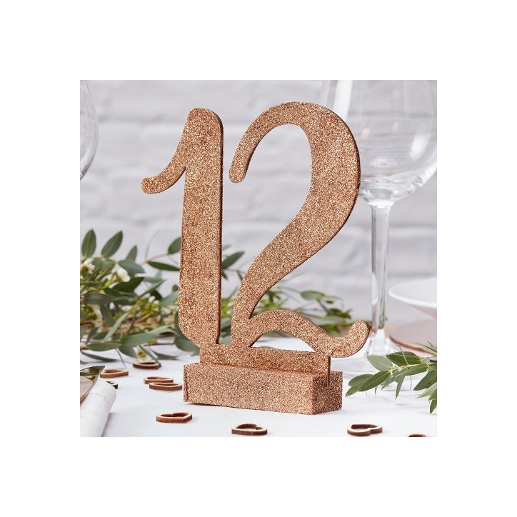 Ginger Ray Rose Gold Glitter Wooden Table Numbers 1-12