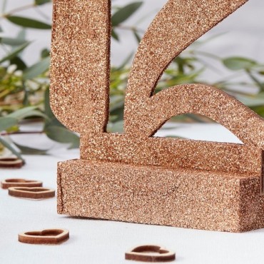 Ginger Ray Rose Gold Glitter Wooden Table Numbers 1-12