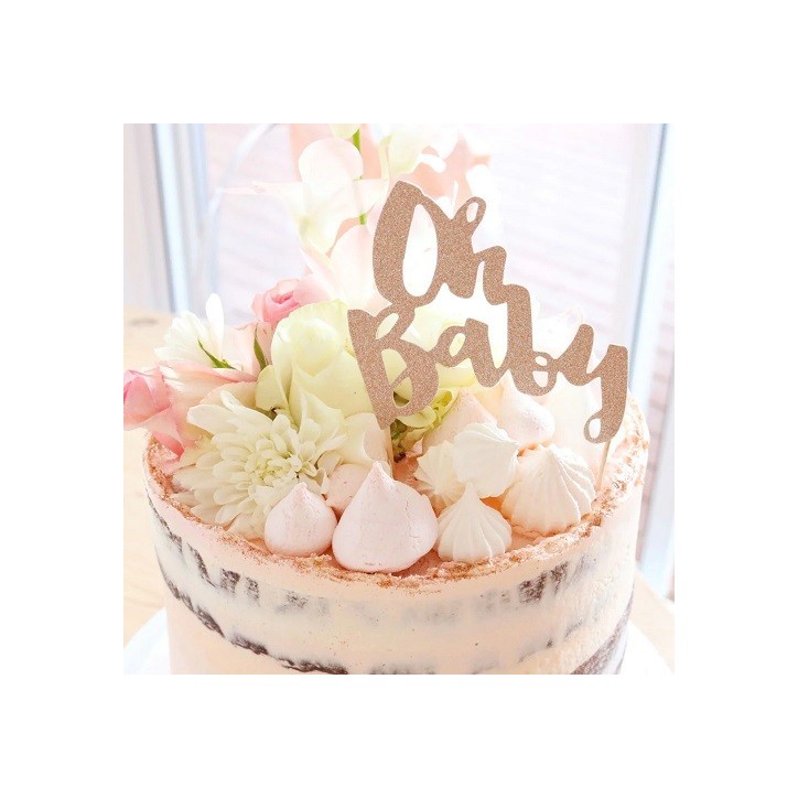 Oh Baby Glitter Cake Topper Roségold – Perfekt für Babyshowers