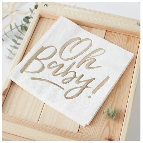 Ginger Ray Oh Baby! Napkins, 16 pcs