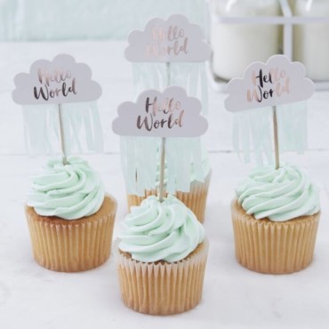 Ginger Ray Hello World Cupcake Toppers – Baby Shower Decoration