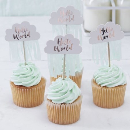 Ginger Ray Hello World Cupcake Toppers – Baby Shower Decoration