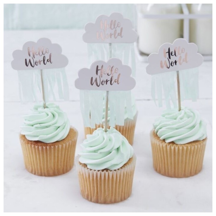 Ginger Ray Hello World Cupcake Toppers – Baby Shower Decoration