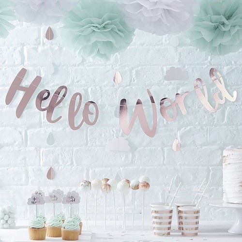 Ginger Ray Hello World Bunting Rosegold, 1.5 Meter