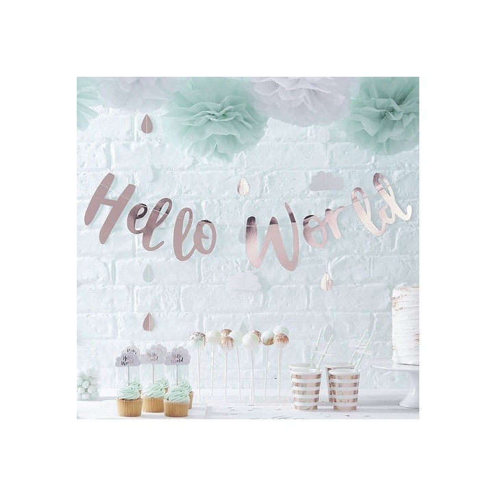 Ginger Ray Hello World Garland Rose Gold – Baby Shower Decor