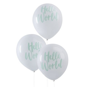 Ginger Ray Hello World Balloons – Baby Shower Decor, 10 Pack