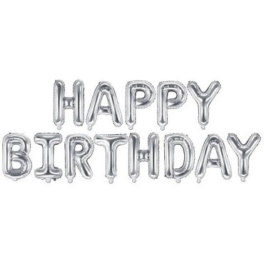 Party Deco Happy Birthday Foil Balloon Silver – 340x35cm