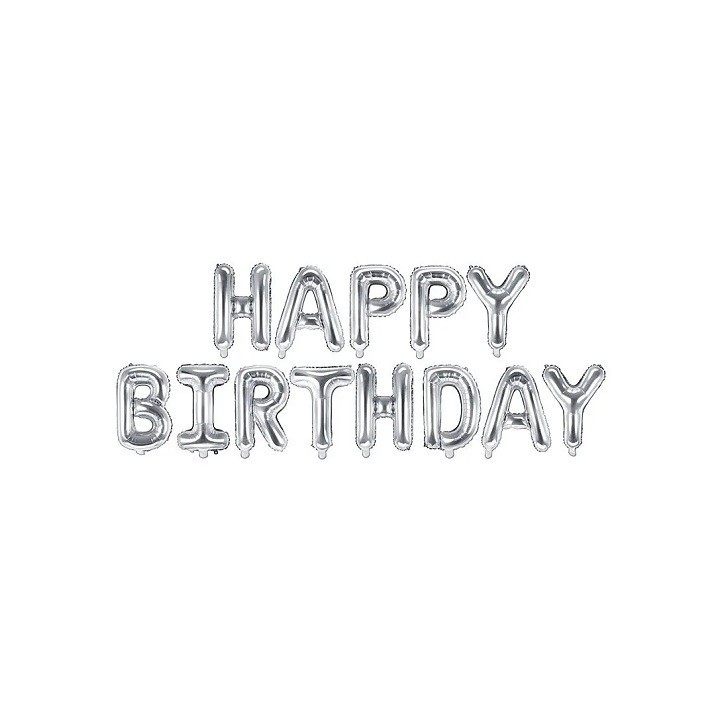 Party Deco Happy Birthday Foil Balloon Silver – 340x35cm