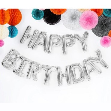 Party Deco Happy Birthday Foil Balloon Silver – 340x35cm