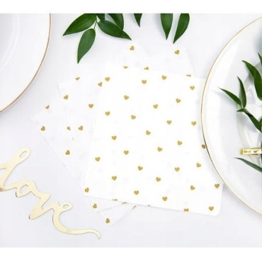 PartyDeco Napkins Gold Hearts, 20 pcs