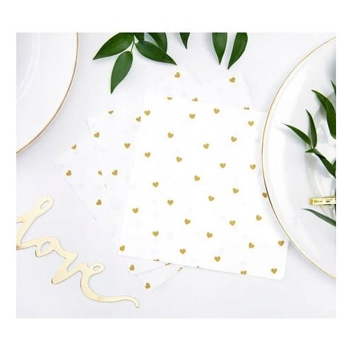 PartyDeco Napkins Gold Hearts, 20 pcs