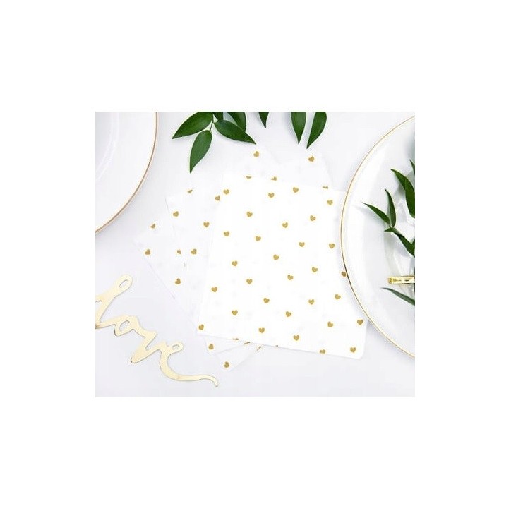 PartyDeco Napkins Gold Hearts, 20 pcs