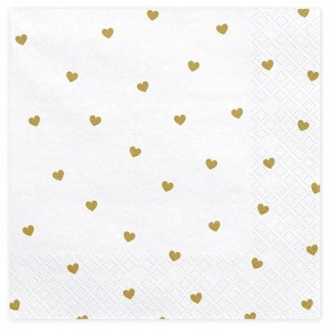 PartyDeco Napkins Gold Hearts, 20 pcs