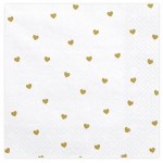 PartyDeco Napkins Gold Hearts, 20 pcs