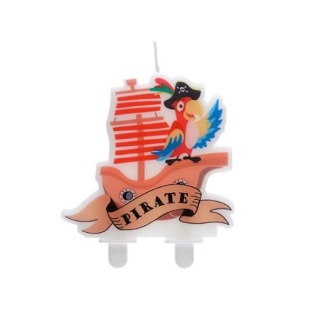 Geburtstagskerze Piratenschiff mit Papagei – 7x7 cm