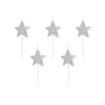 PartyDeco Star Silver Novelty Candles, 5 pcs