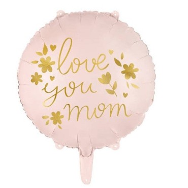 🎈 "Love You Mom" Foil Balloon | Soft Pink & Gold | 35 cm