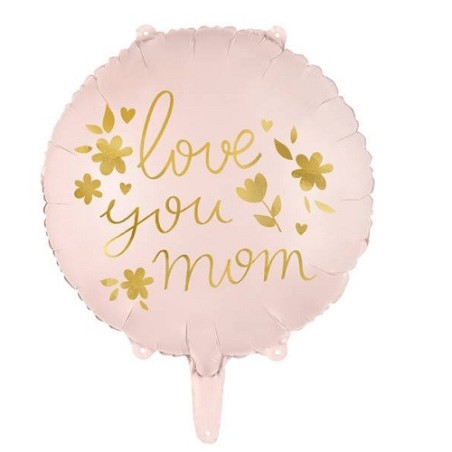 🎈 "Love You Mom" Foil Balloon | Soft Pink & Gold | 35 cm